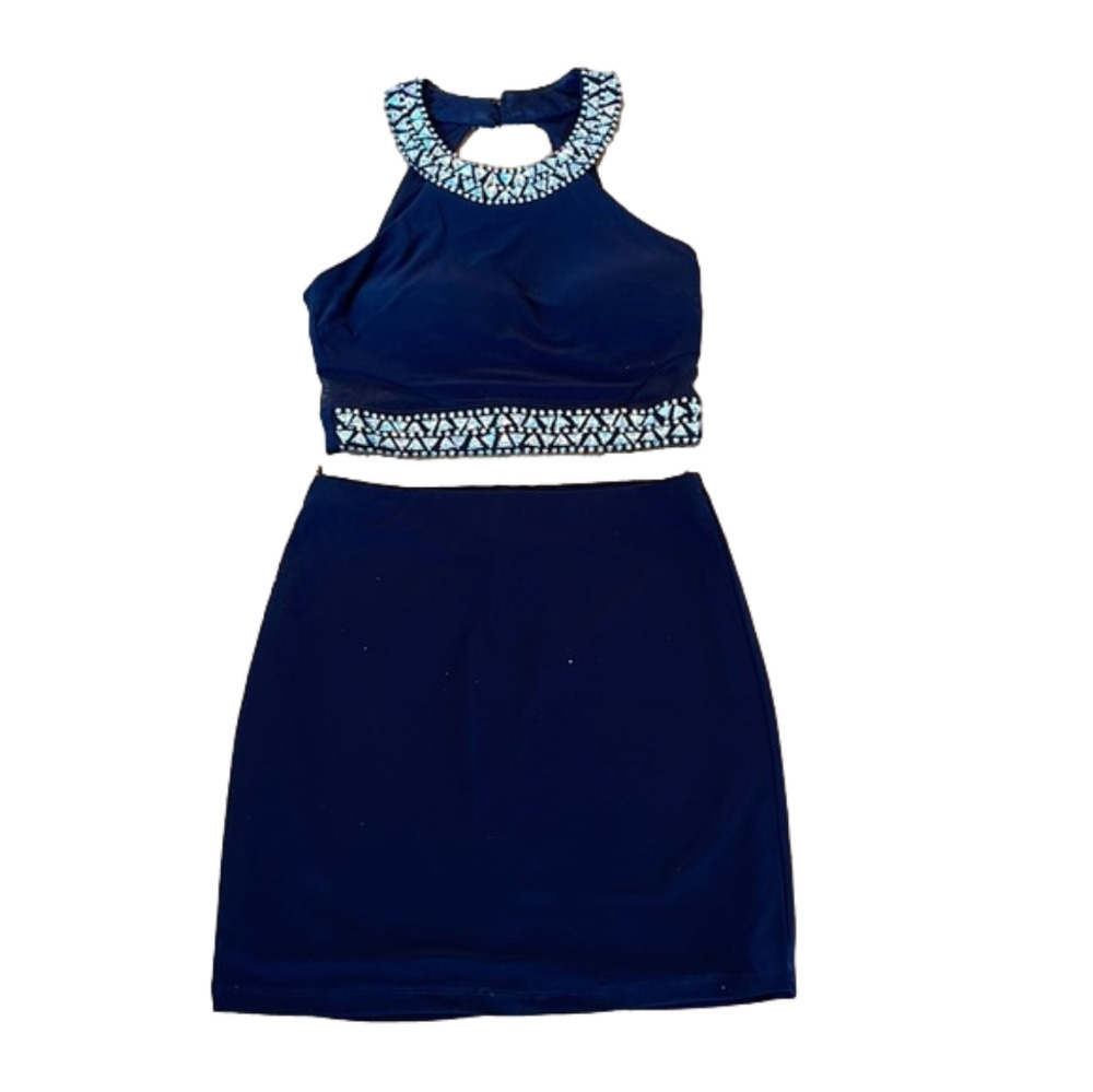 B DARLIN Navy blue halter top MINI SKIRT DRESS homecoming formal wedding guest